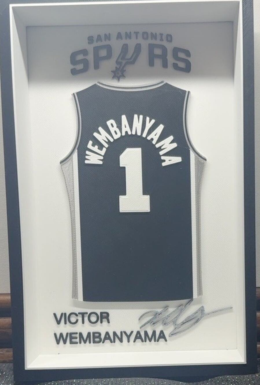Victor Wembanyama #1 San Antonio Spurs NBA 3D Printed Jersey Shadowbox Display